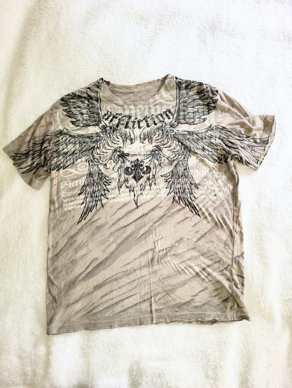 Affliction Y2K Men's Distressed Graphic Tshirt Cotton Skull & Wings Large